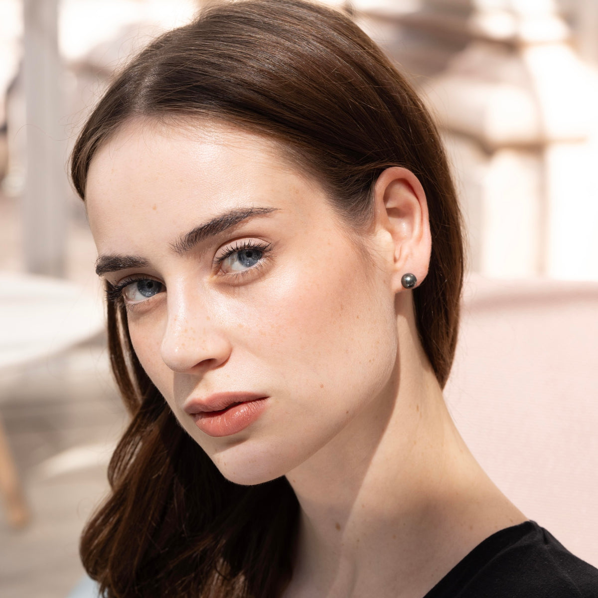 Tahitian Black Pearl Stud Earrings | Featured in Vogue