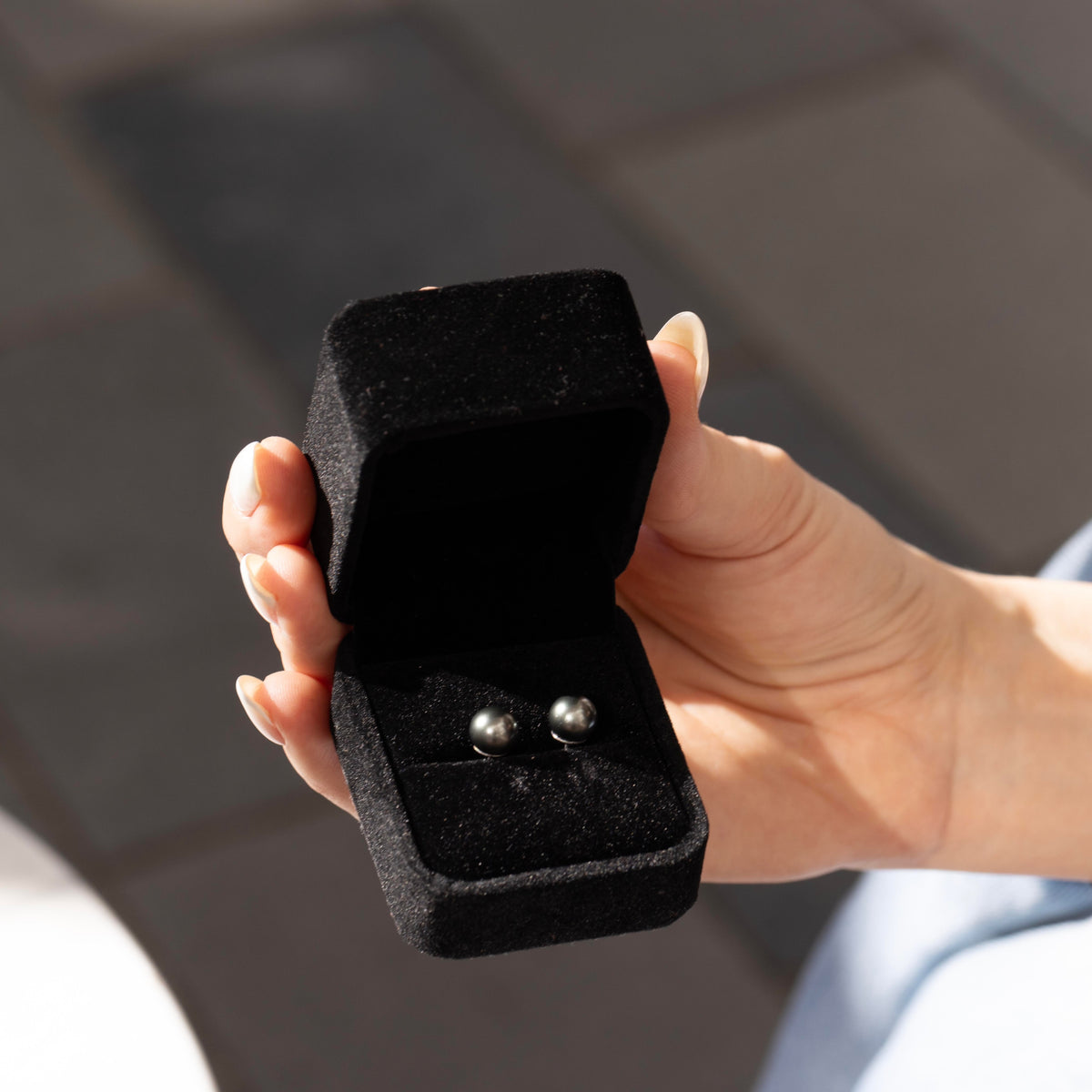 Tahitian Black Pearl Stud Earrings, Boxed To Gift
