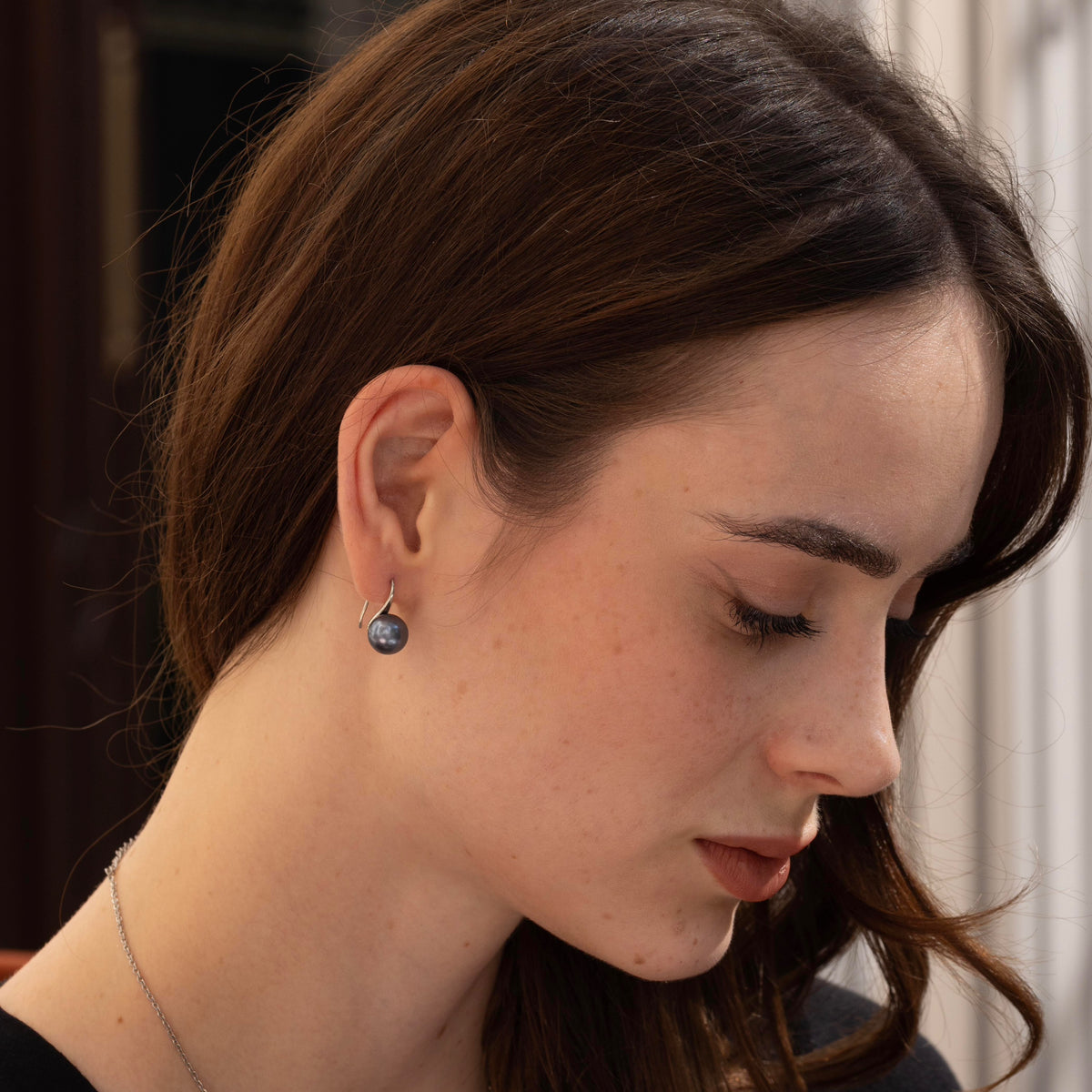Tahitian Black Pearl Drop Earrings, Boxed To Gift