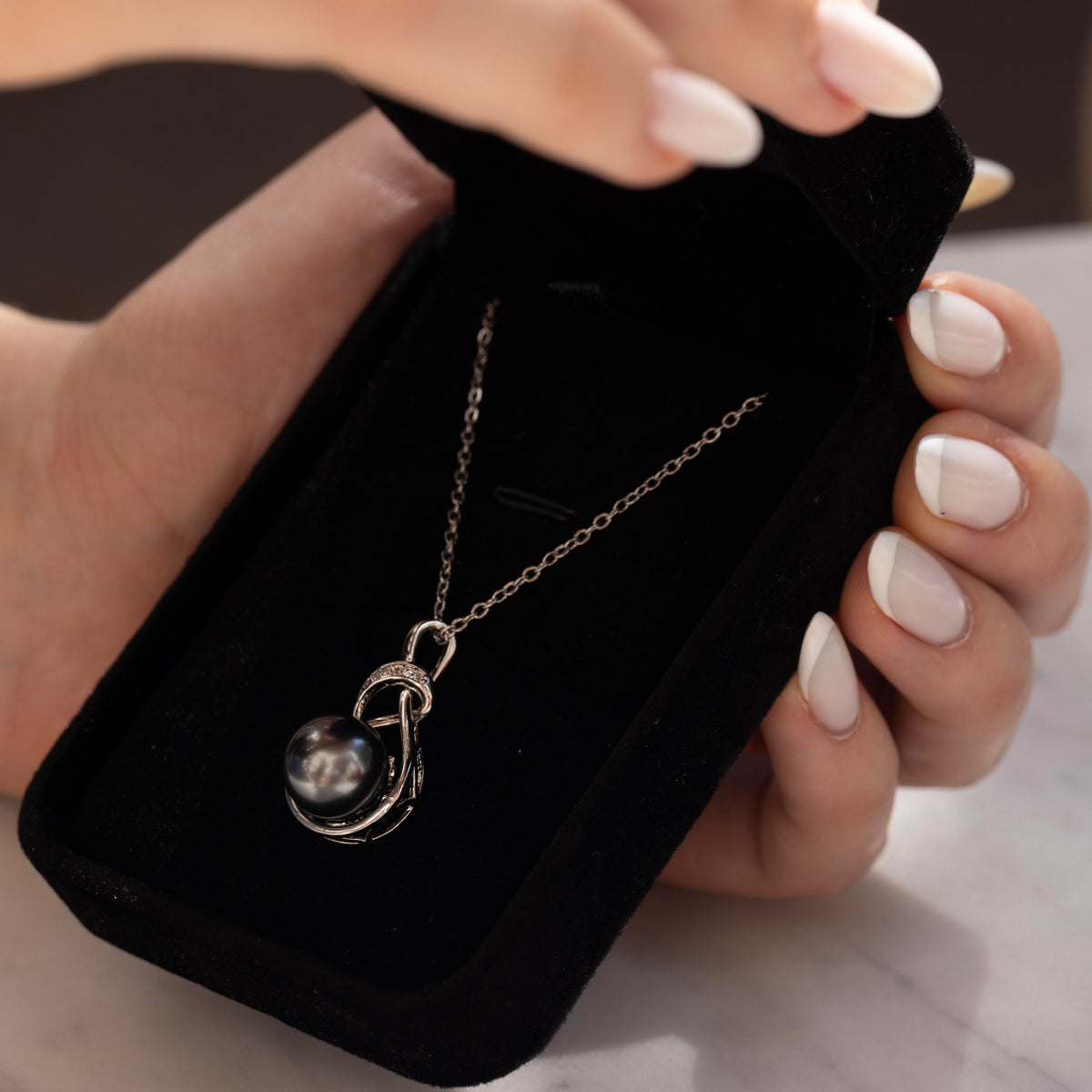 Tahitian Black Pearl Necklace, Boxed To Gift