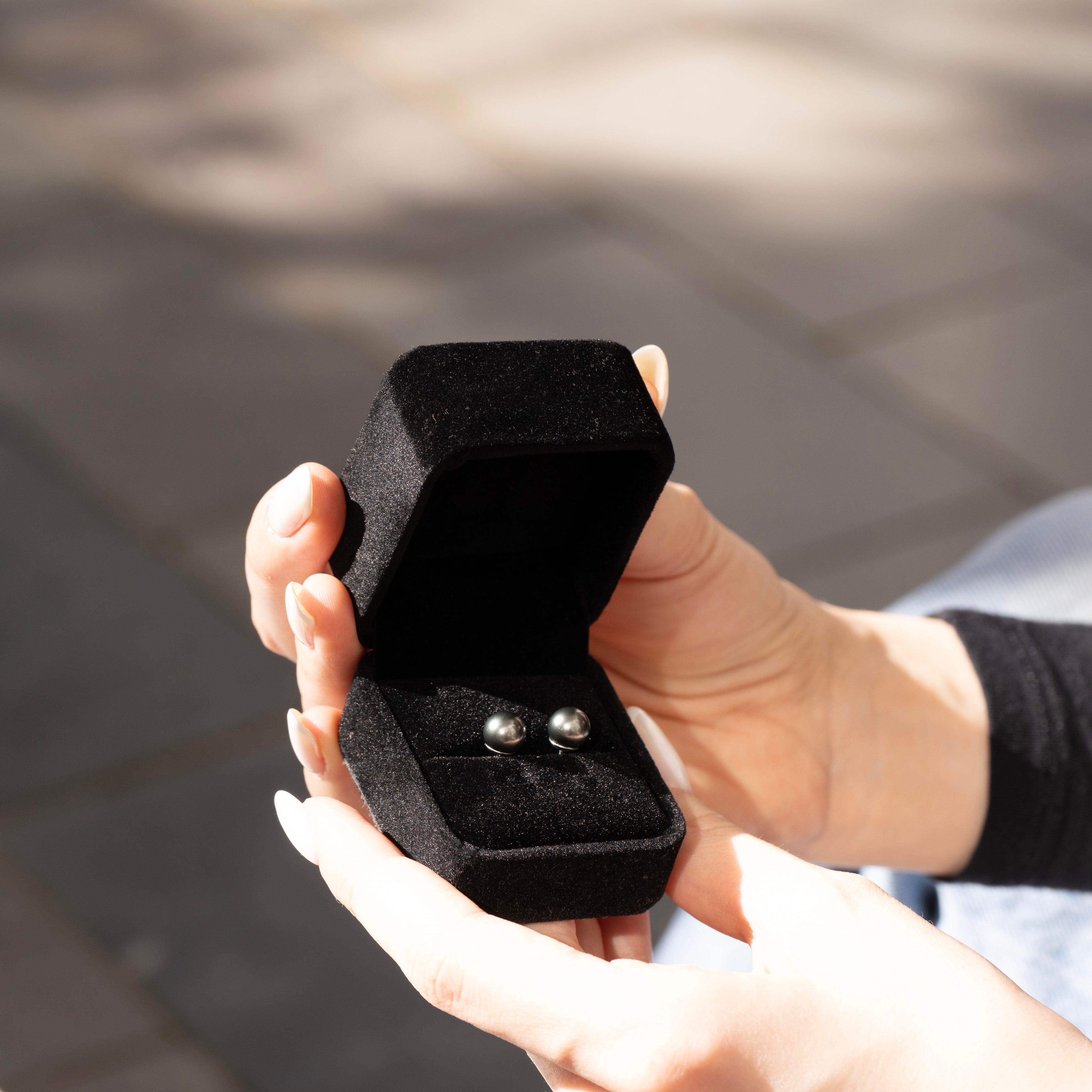 Tahitian Black Pearl Stud Earrings, Boxed To Gift