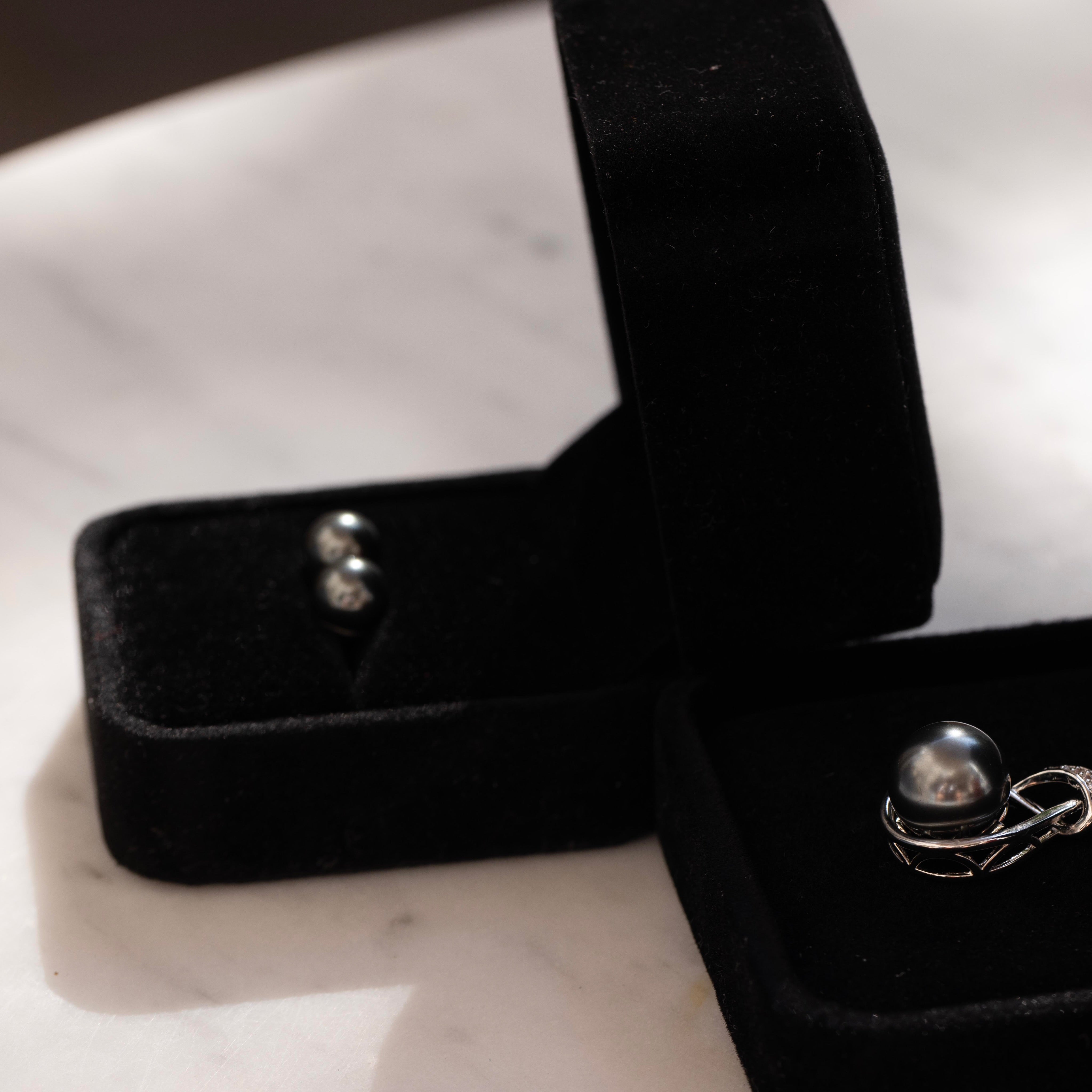 Tahitian Black Pearl Stud Earrings, Boxed To Gift