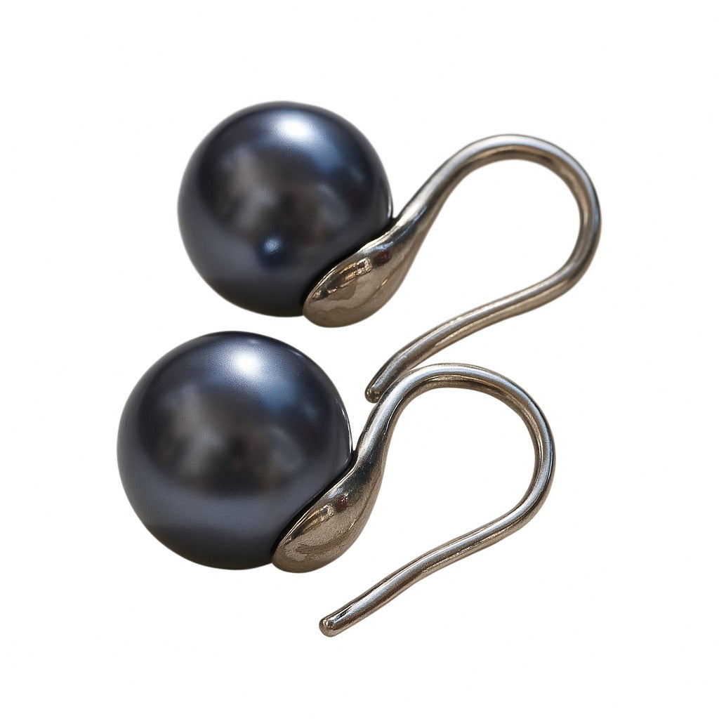10mm Black Tahitian Cultured Pearl Dangle Earrings in 18K Gold plated 925 sterling silver  – Cultured in French Polynesia, comes in a classic black gift box