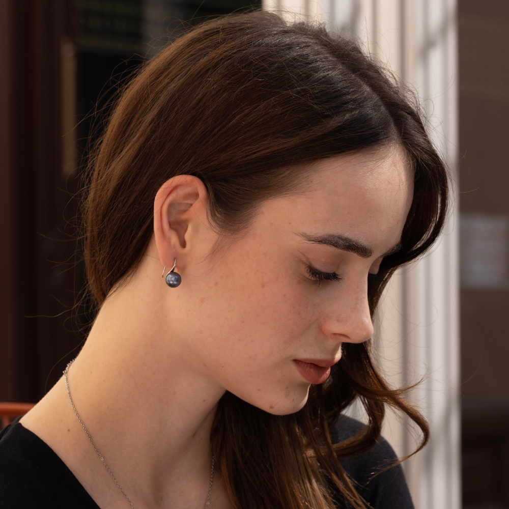 10mm Black Tahitian Cultured Pearl Dangle Earrings in 18K Gold plated 925 sterling silver  – Cultured in French Polynesia, boxed to gift